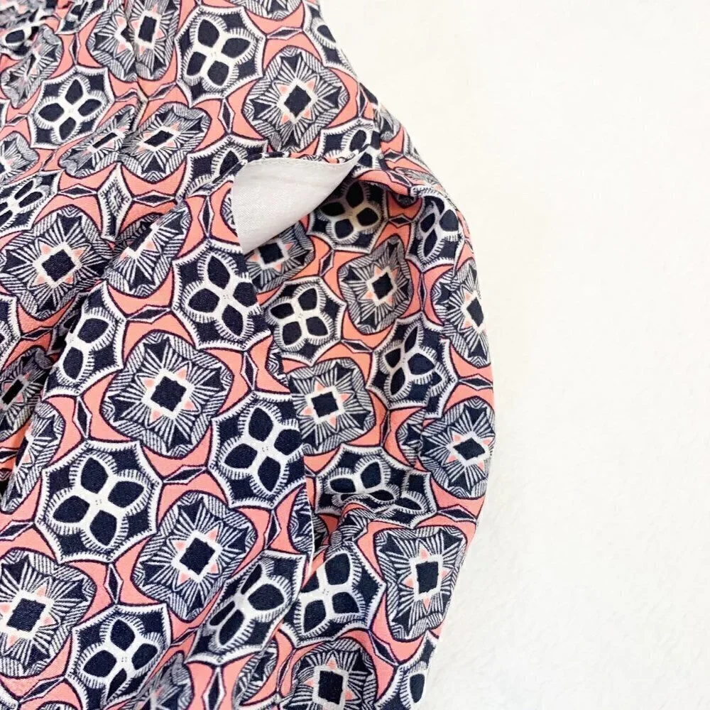 J. Crew Geometric Tile Print V-Neck‎ Mini Dress Navy Coral White Size 10